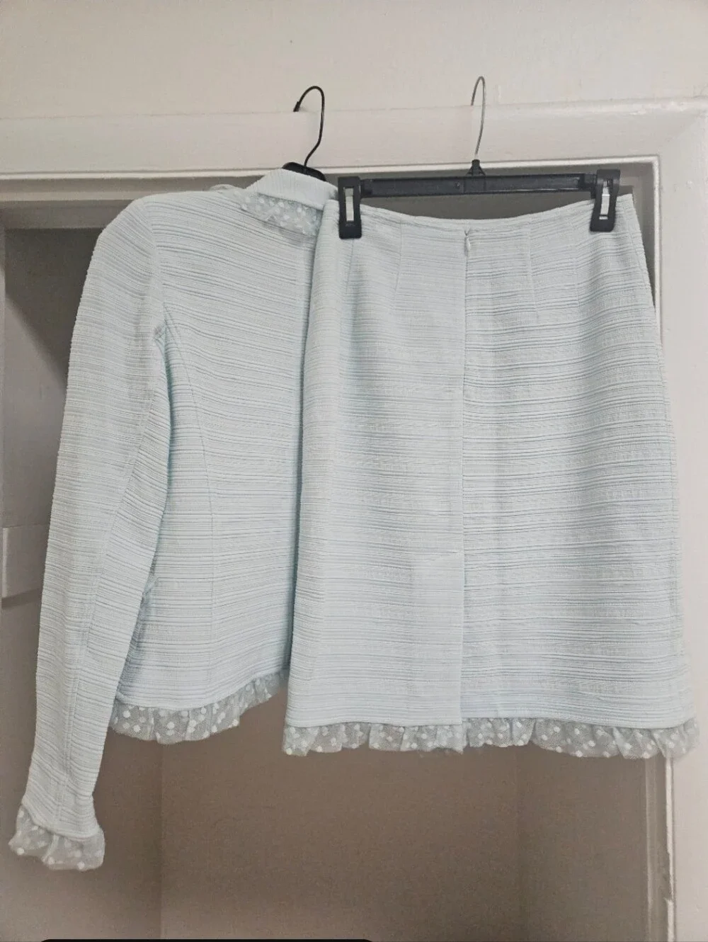 RICKIE FREEMAN TERI JON LIGHT BLUE LACE TRIM SKIRT SUIT SET 6